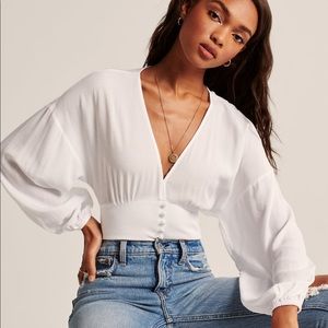 Button-Up Waisted Blouse with Balloon Sleeves